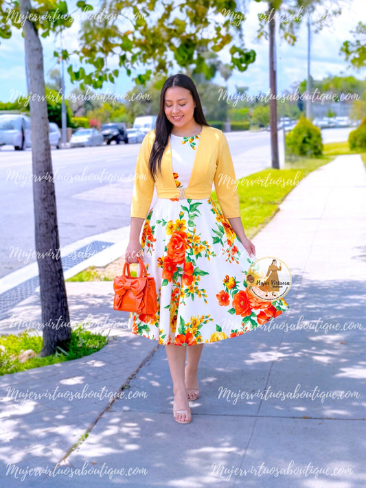 Katia Yellow & White Midi Dress