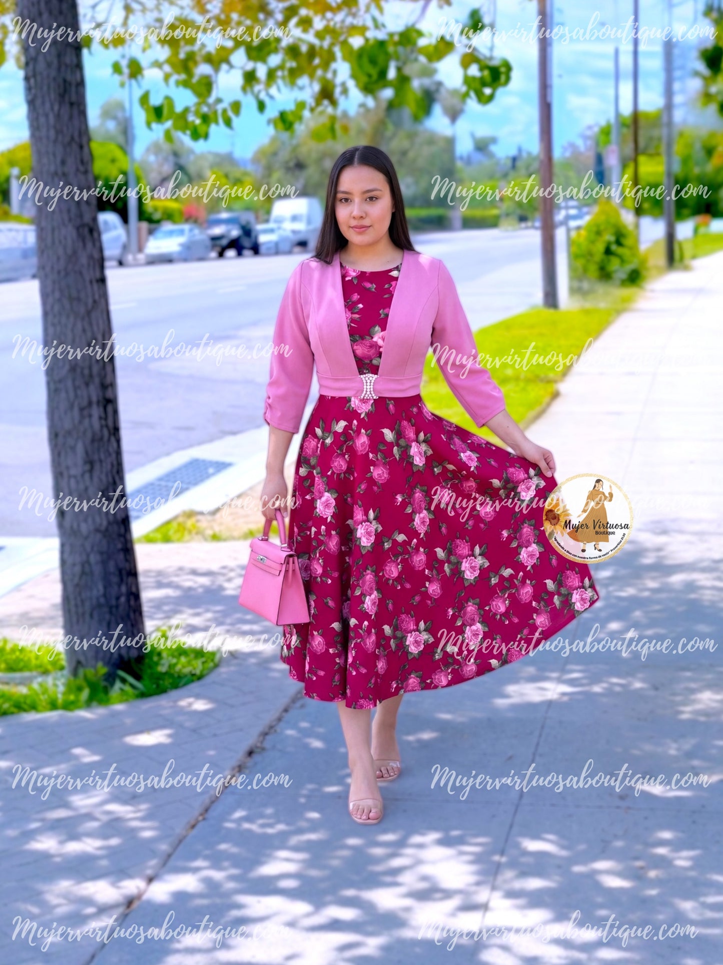 Katia Pink & Wine Midi Dress