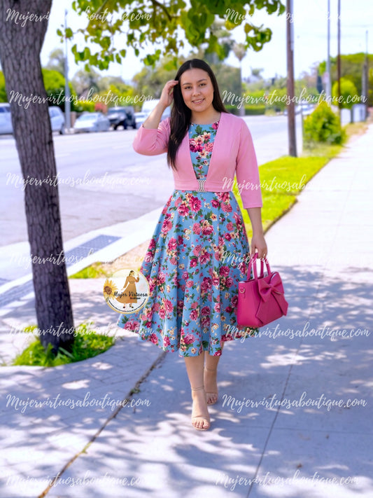 Katia Pink & Blue Midi Dress