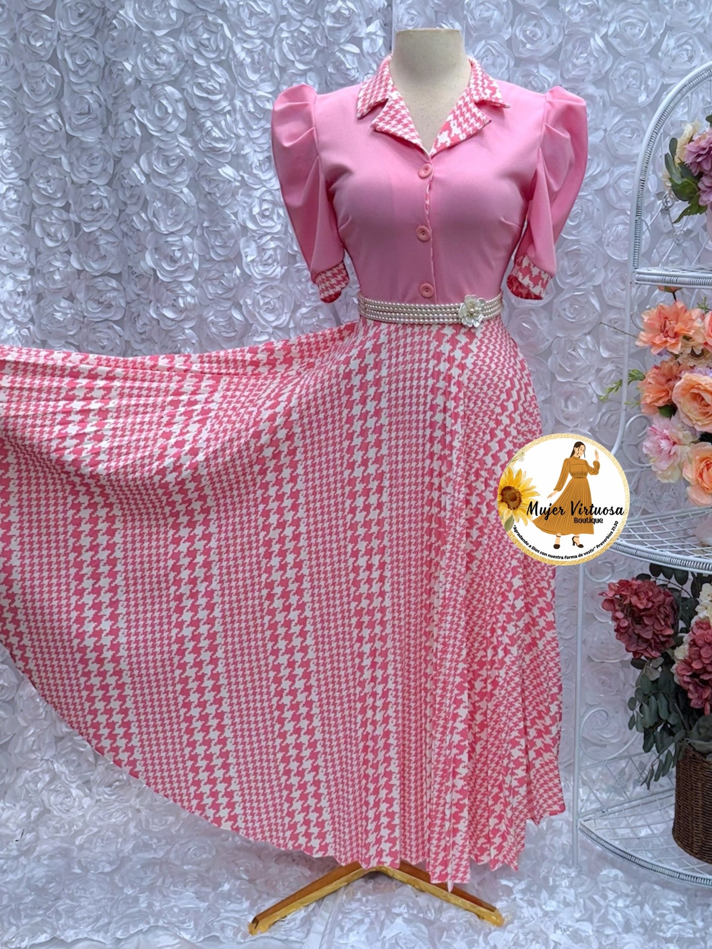 Samara Pink Pleated Plaid Dress