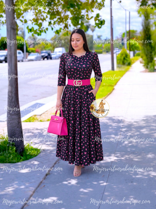 Lucy Black & Pink Floral Dress