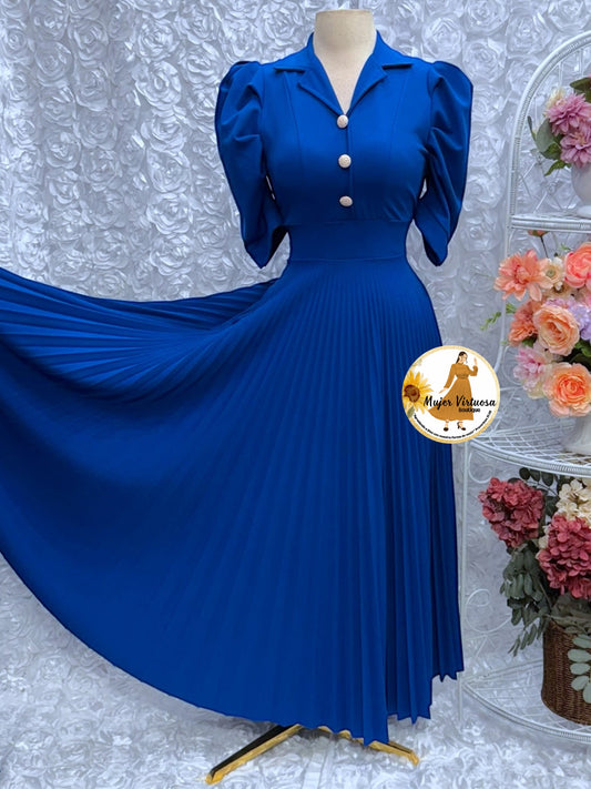 Royal Blue Pleated Dress