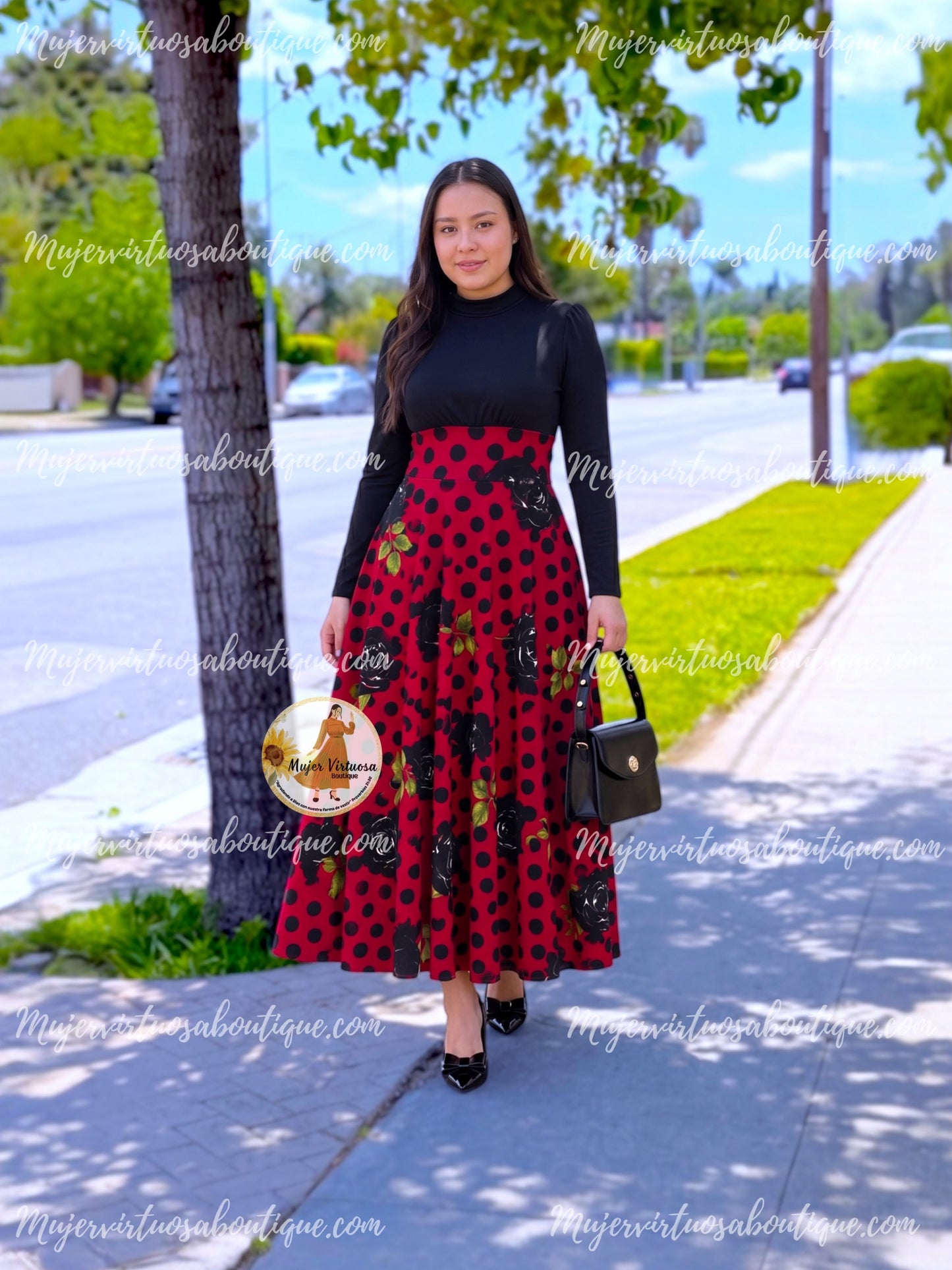 Margaret Black & Red Polka Dot Dress