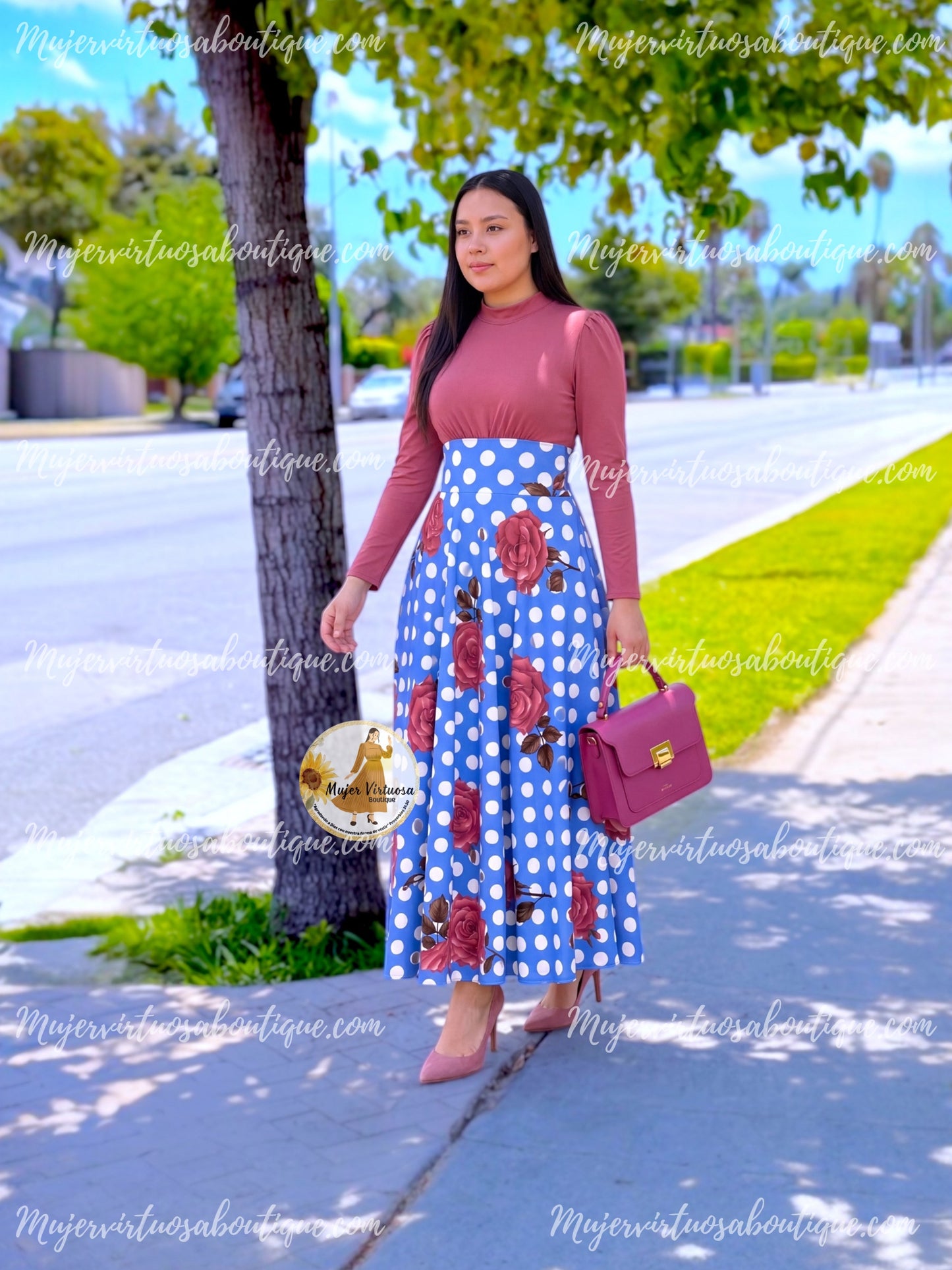 Margaret Pink & Blue Polka Dot Dress