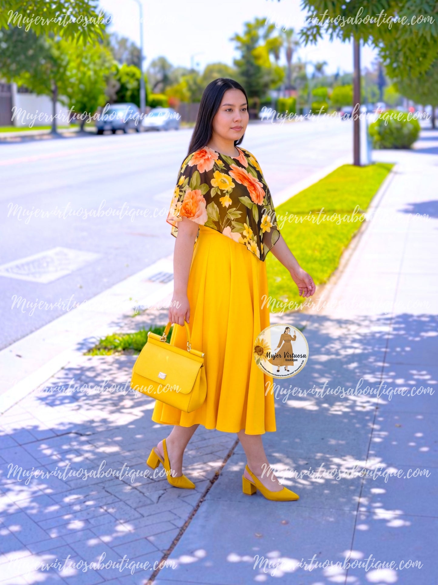 Maribel Yellow Cape Midi Dress
