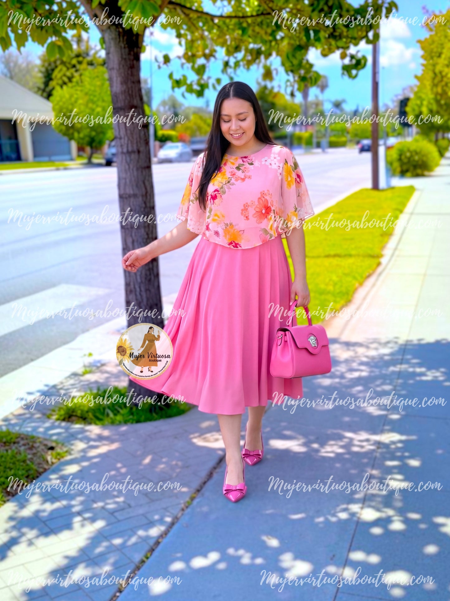 Maribel Pink Cape Midi Dress