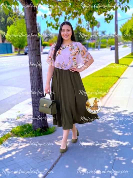 Maribel Olive Cape Midi Dress