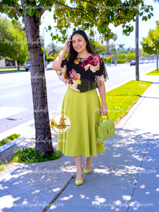 Maribel Lime Cape Midi Dress