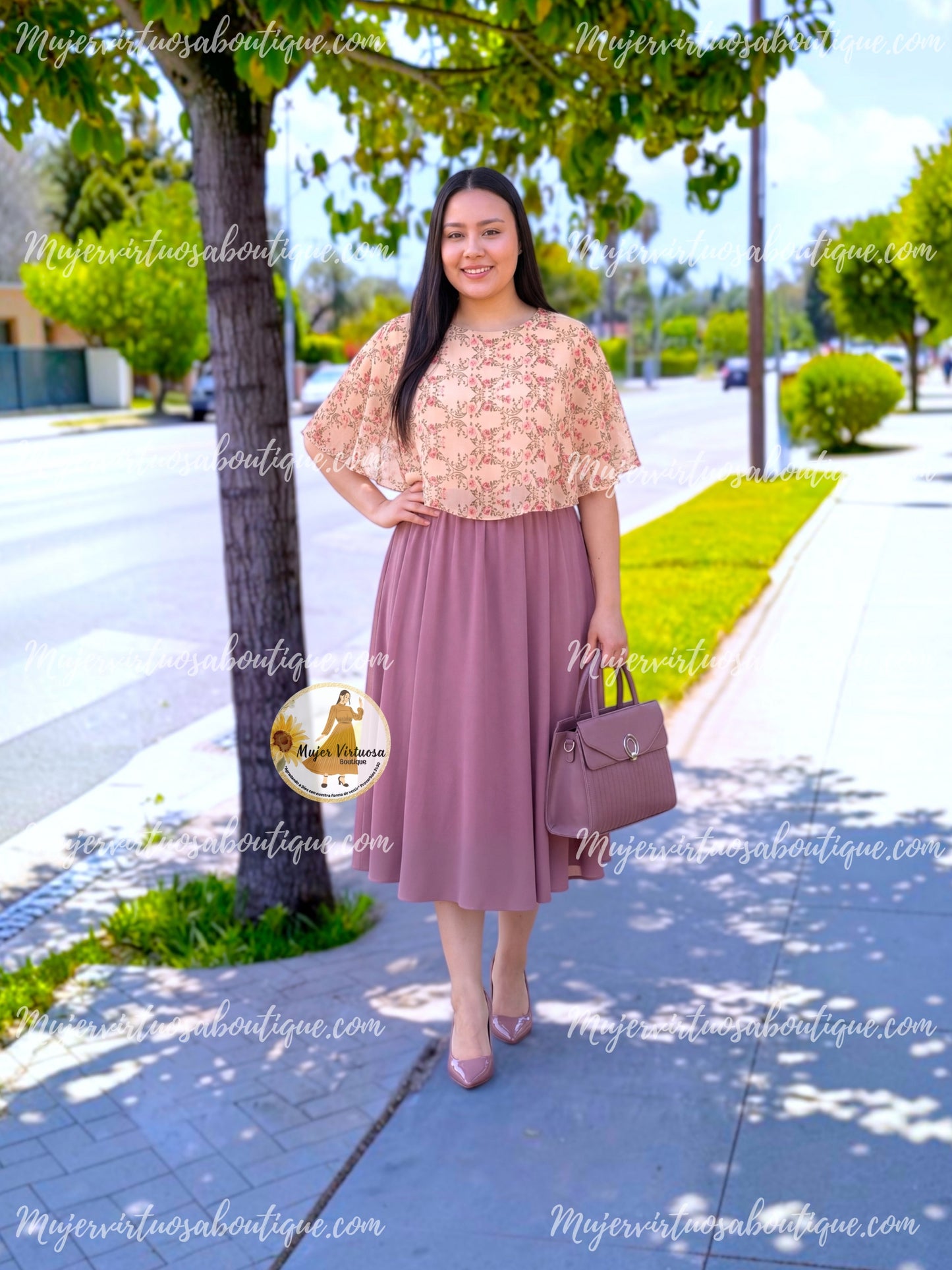 Maribel Mauve Cape Midi Dress