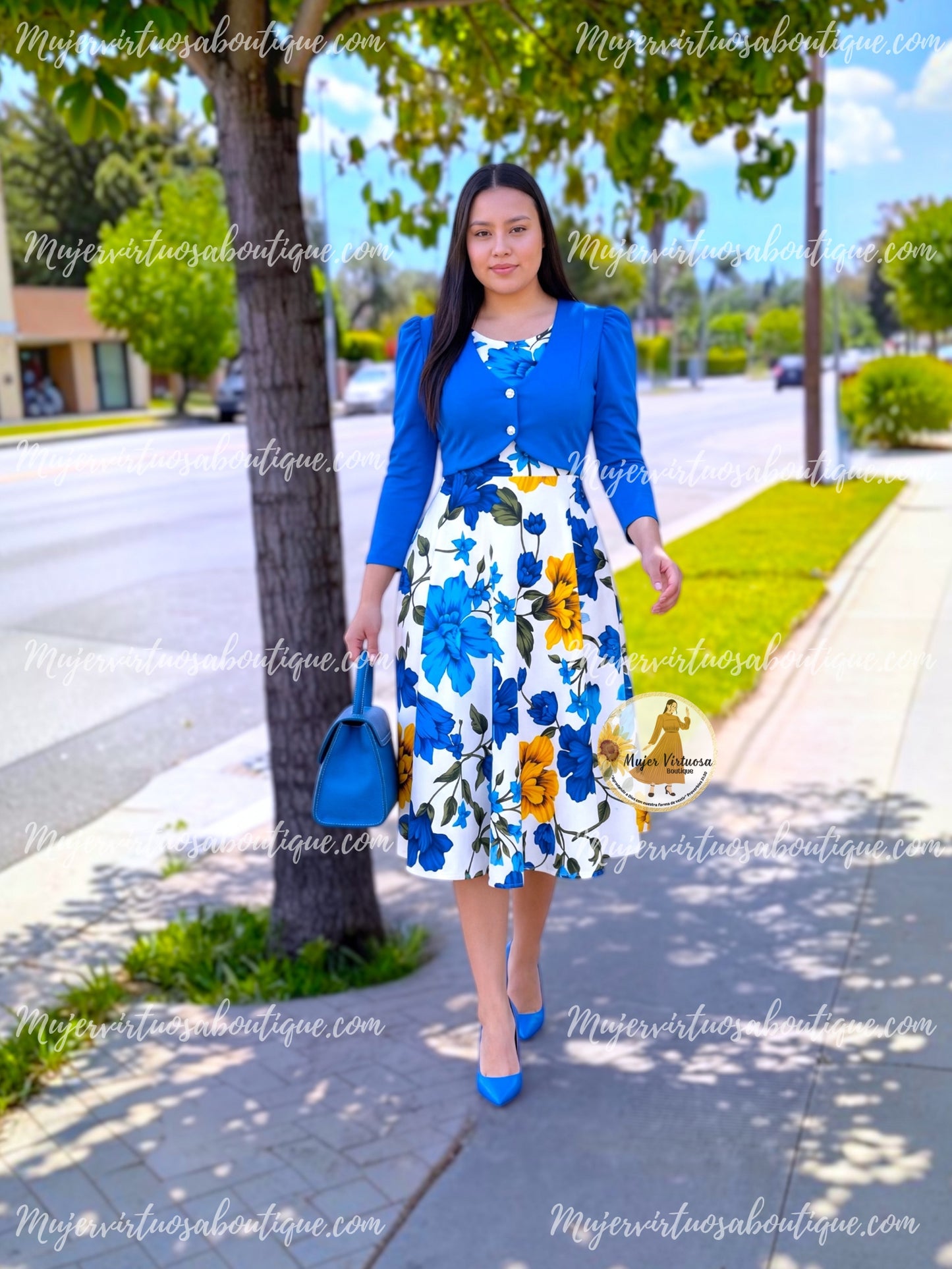 Ines Aqua & White Midi Dress