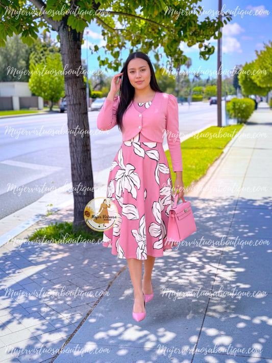 Ines Pink Floral Midi Dress