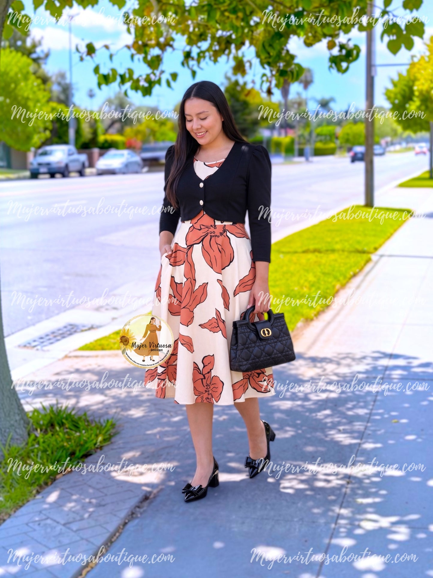 Ines Black & White Midi Dress