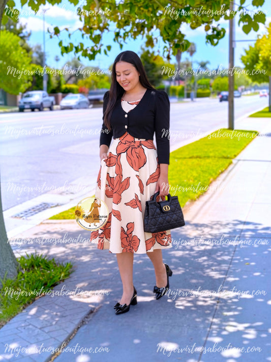 Ines Black & White Midi Dress