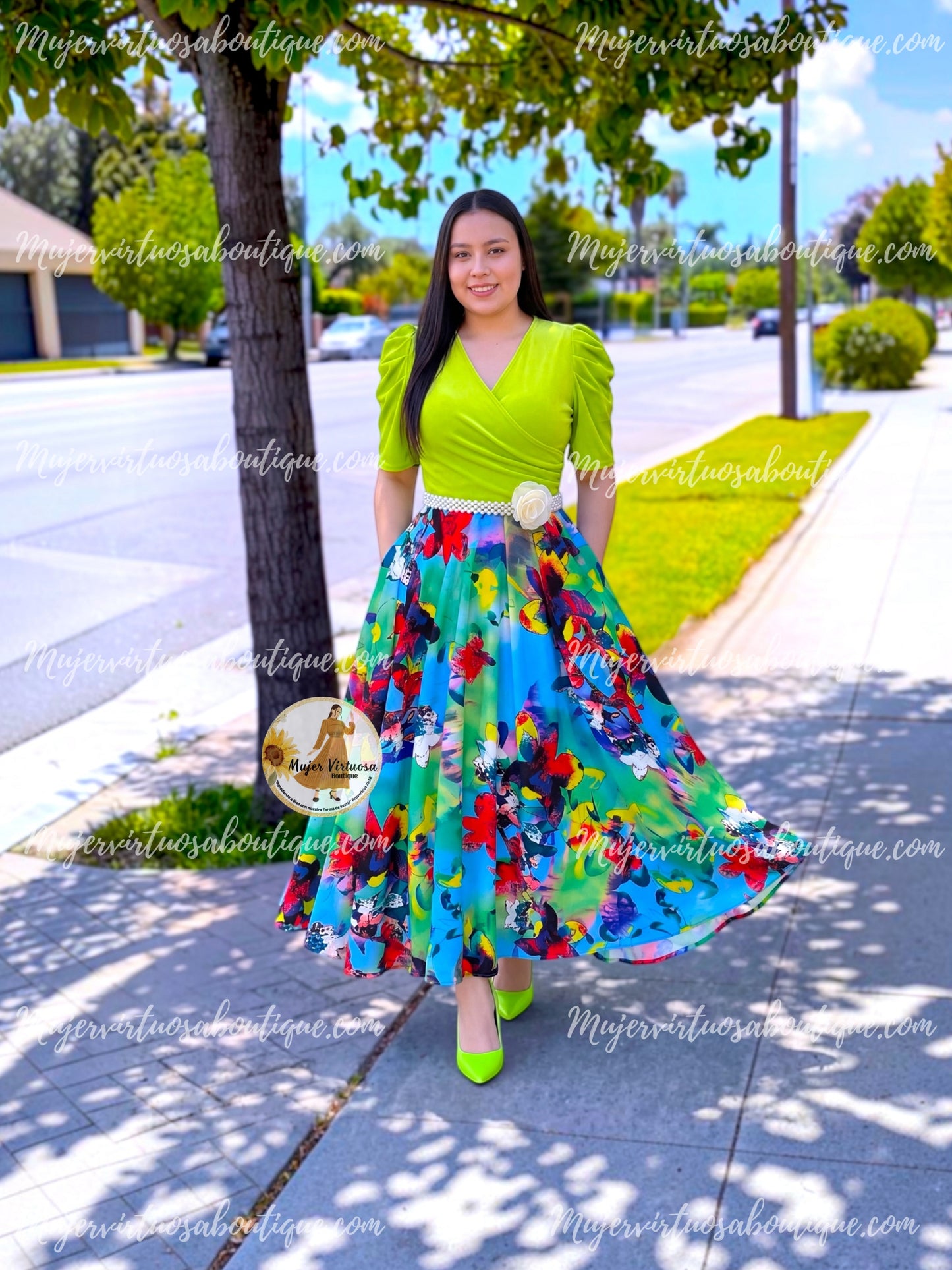 Suri Lime Green Colorful Dress