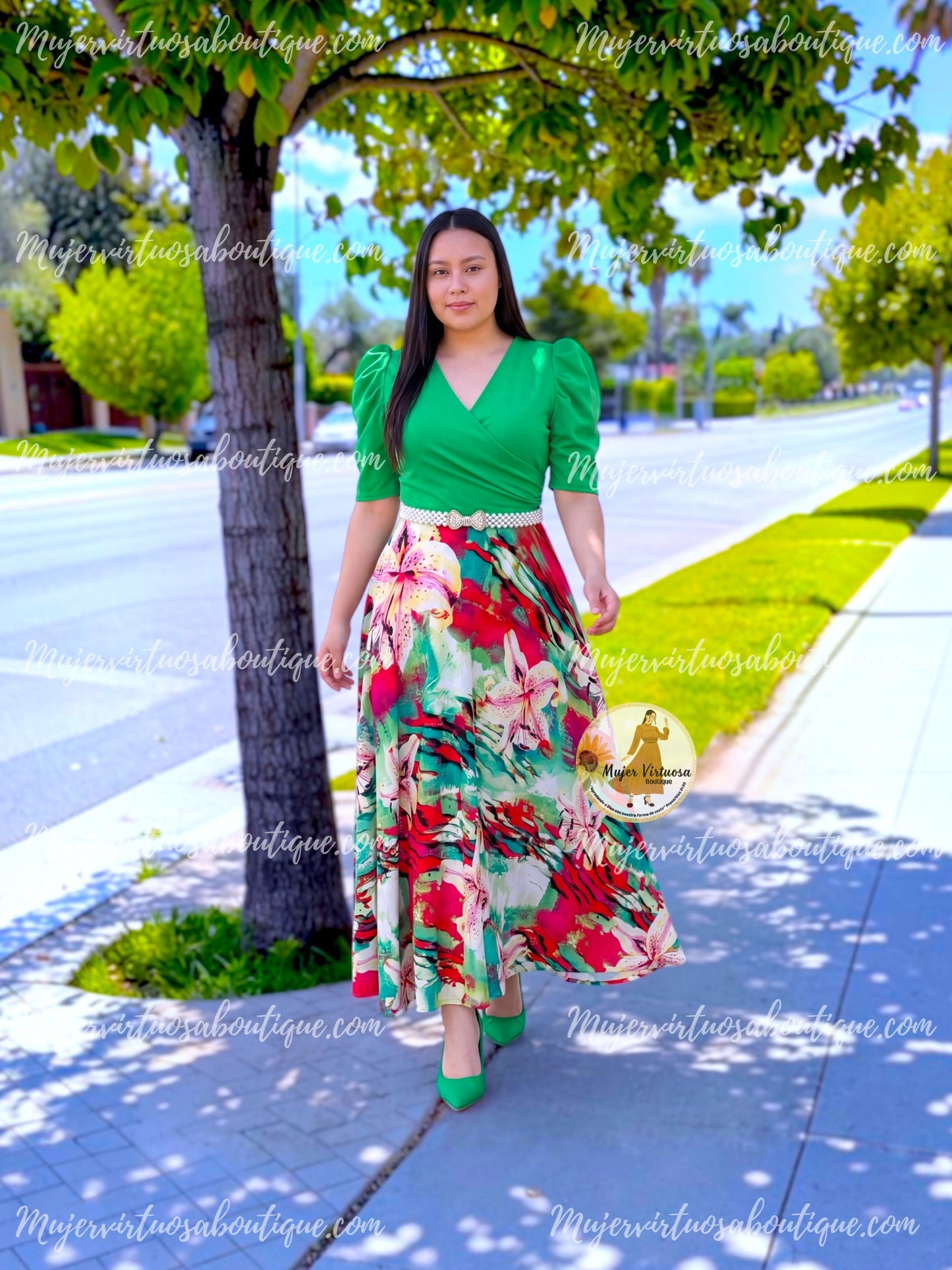 Suri Green Lily Flowers Dress