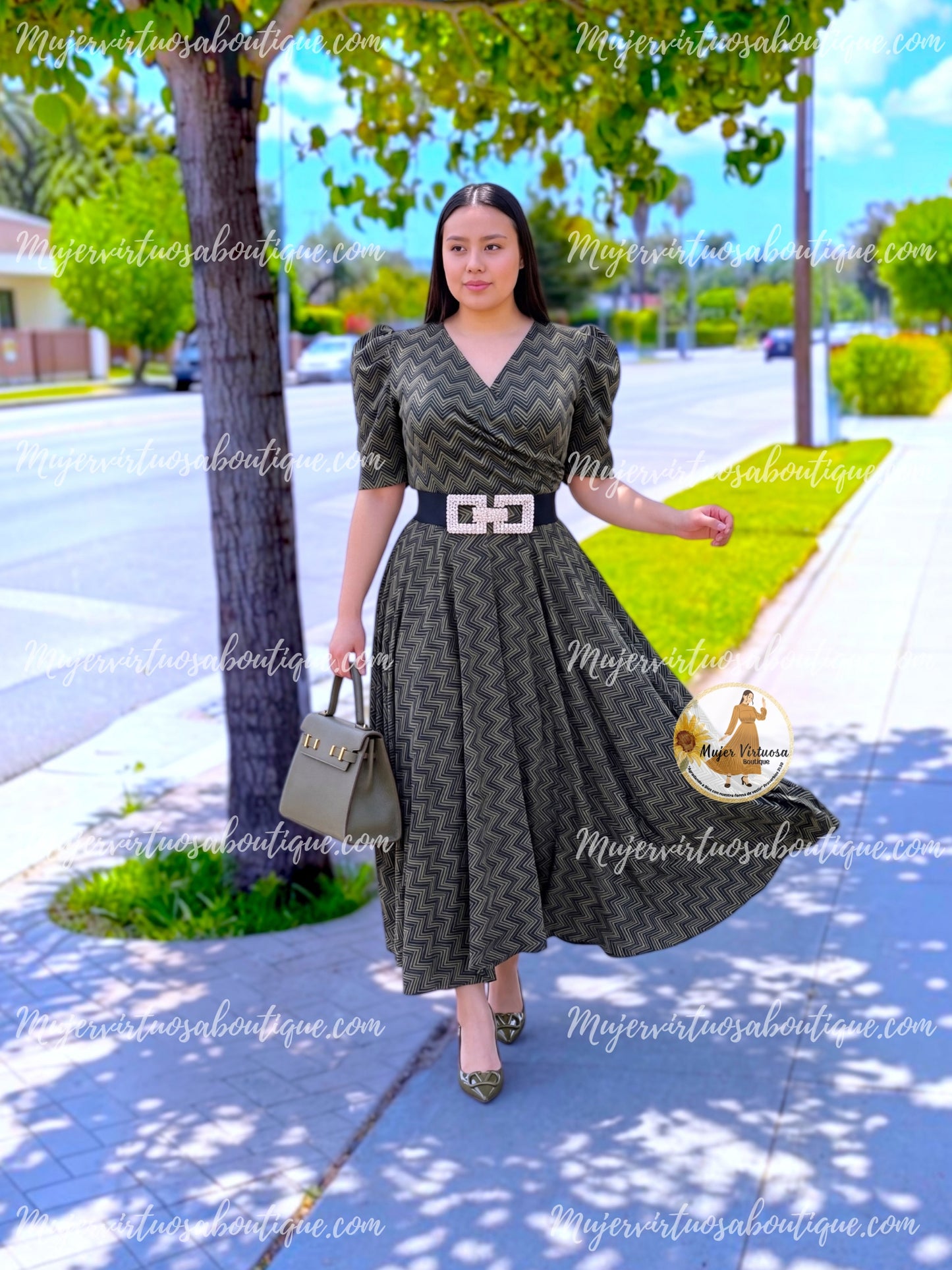 Susan Olive & Black Zigzag Dress