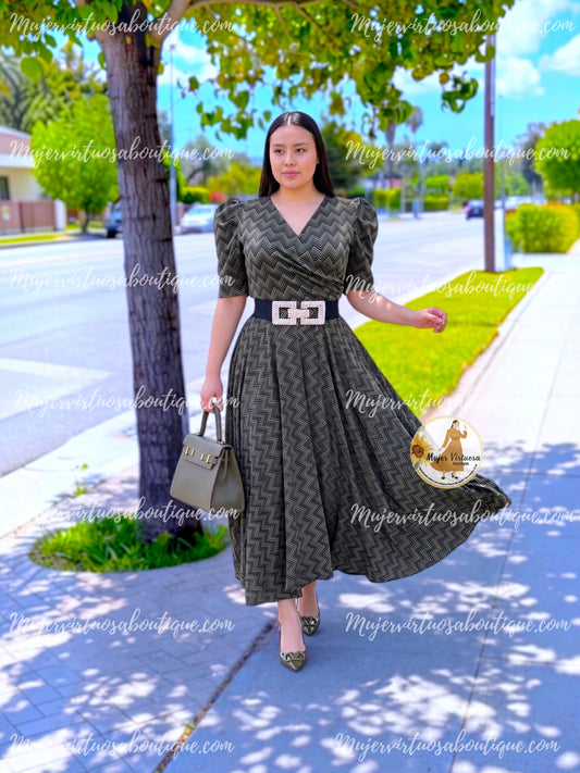 Susan Olive & Black Zigzag Dress