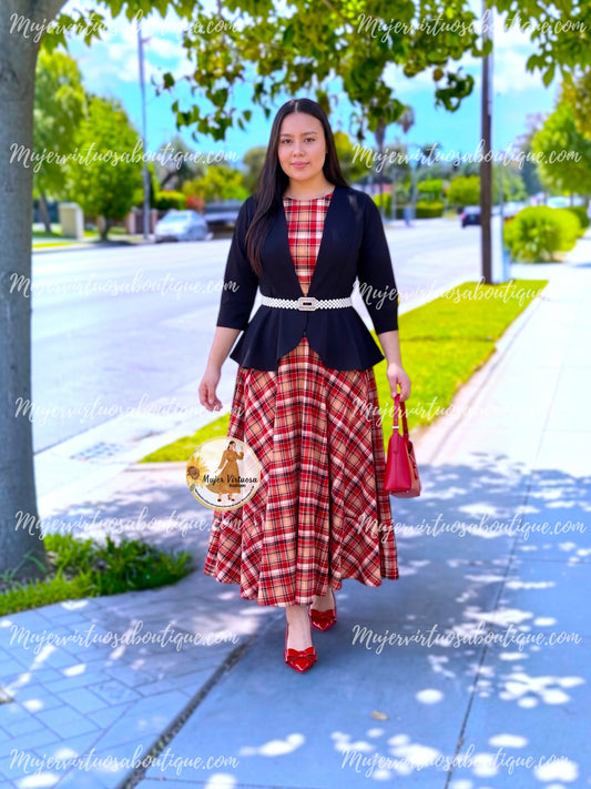 Helena Black Plaid Dress