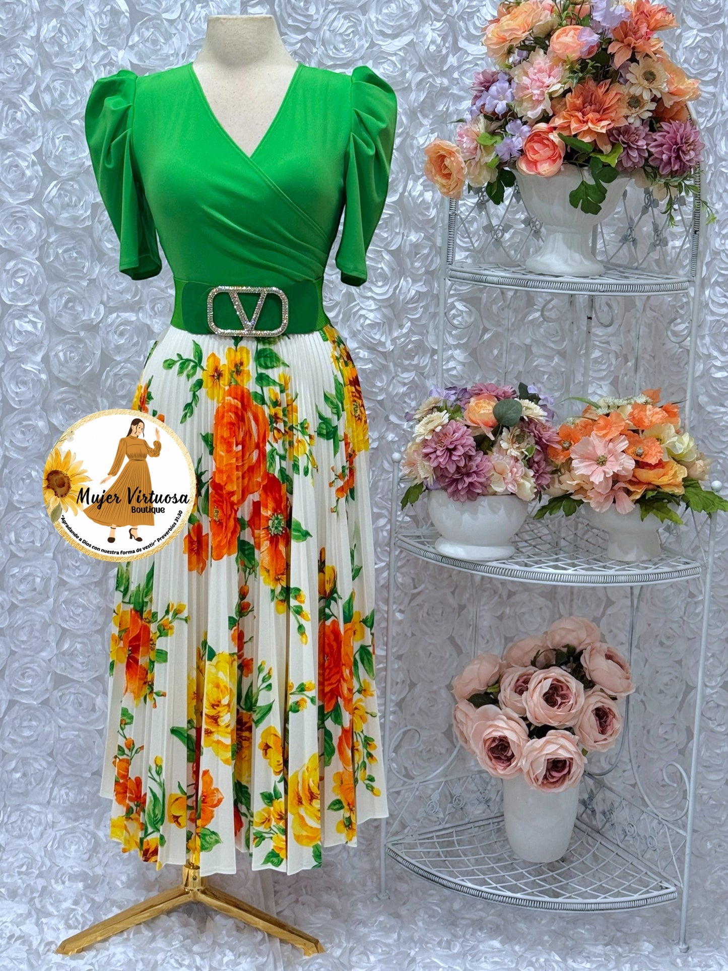 Jessica Green/White Floral Dress
