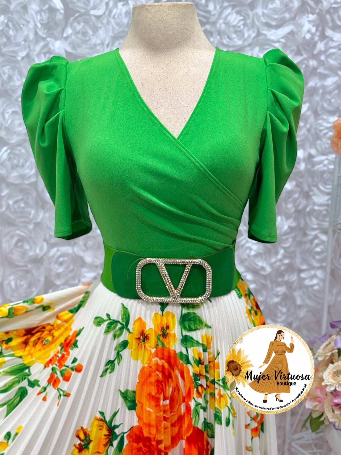 Jessica Green/White Floral Dress