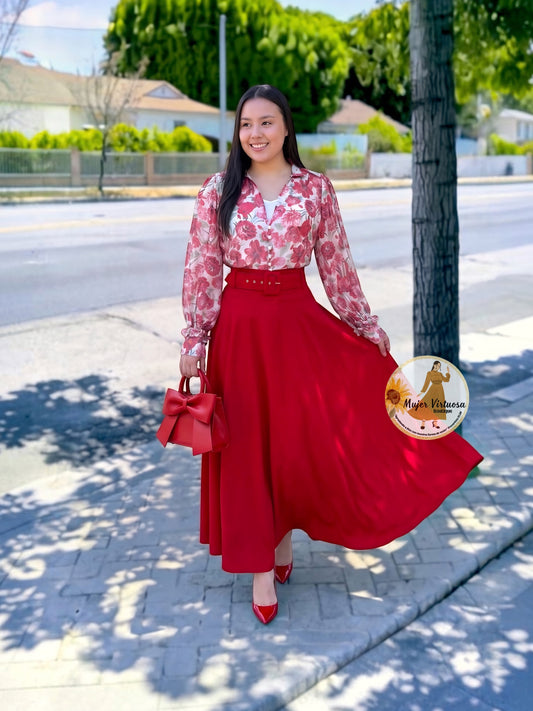 Marina Red Belted Skirt