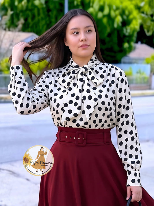 White Polka Dot Bow Top