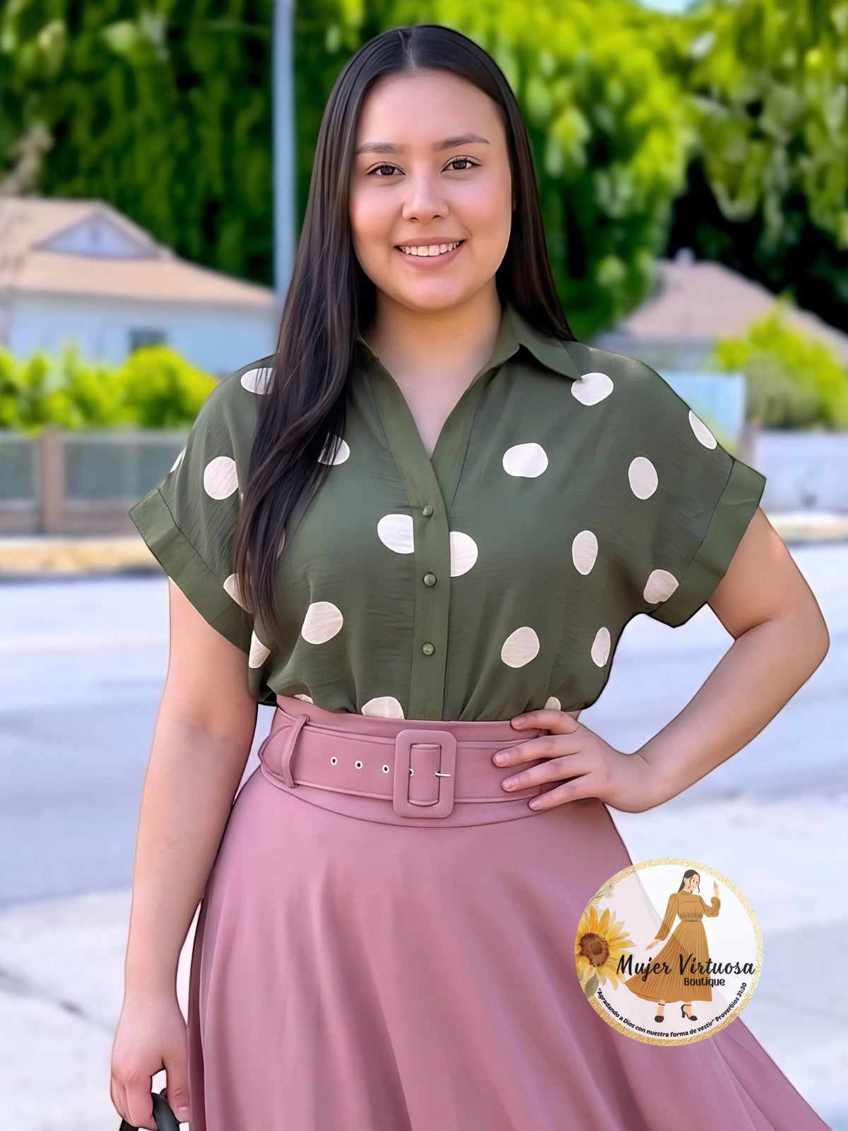 Olive Polka Dot Top