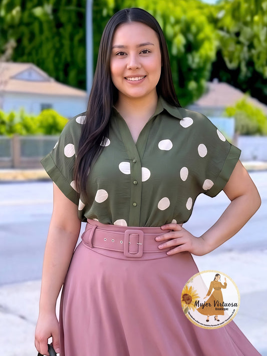 Olive Polka Dot Top