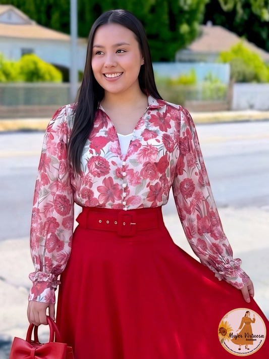 White with Red Floral Top