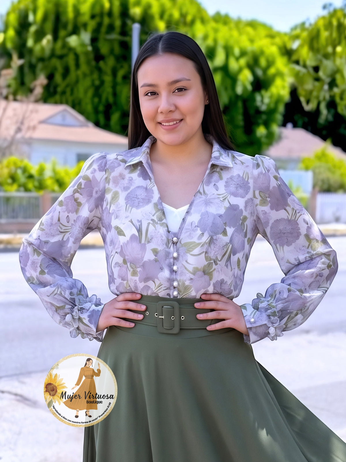 White with Grey Floral Top
