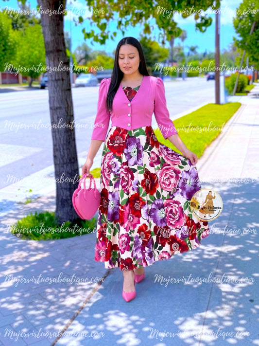 Irene Pink & White Satin Dress