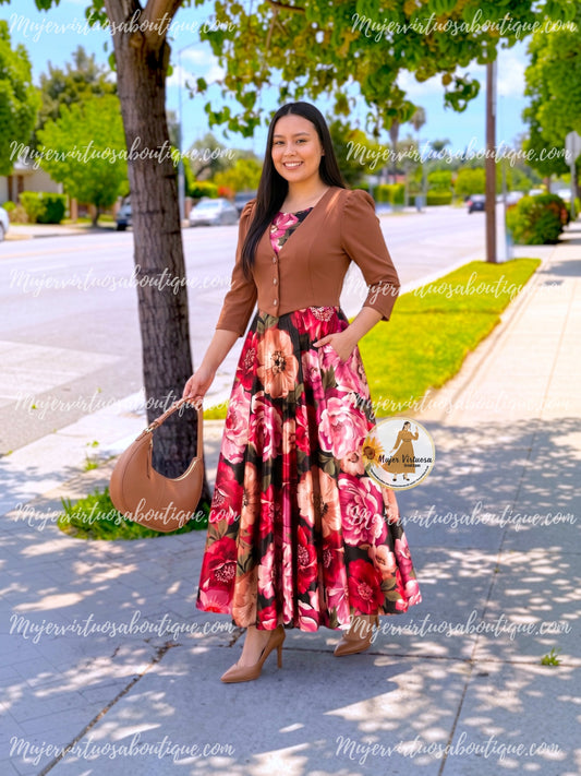 Irene Mocha & Black Satin Dress
