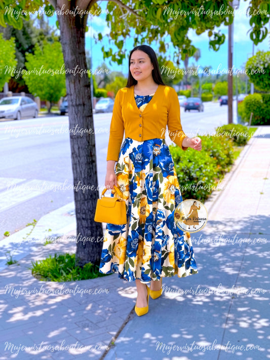 Irene Mustard & White Satin Dress