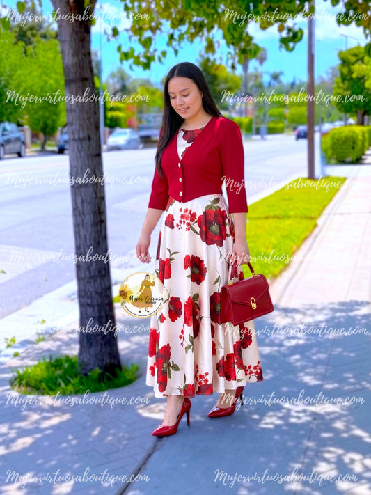 Irene Red & White Satin Dress