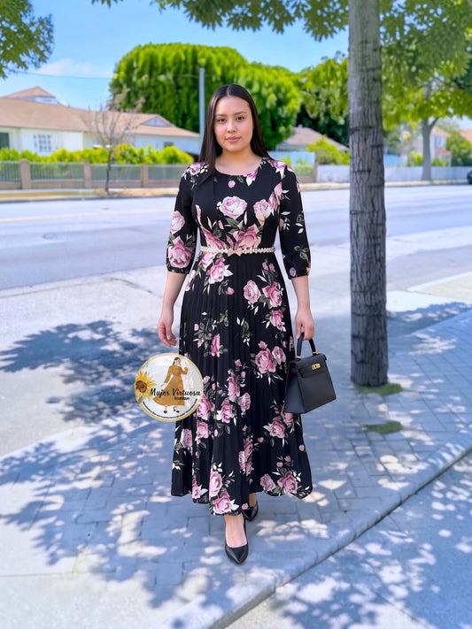 Black & Pink Roses Dress