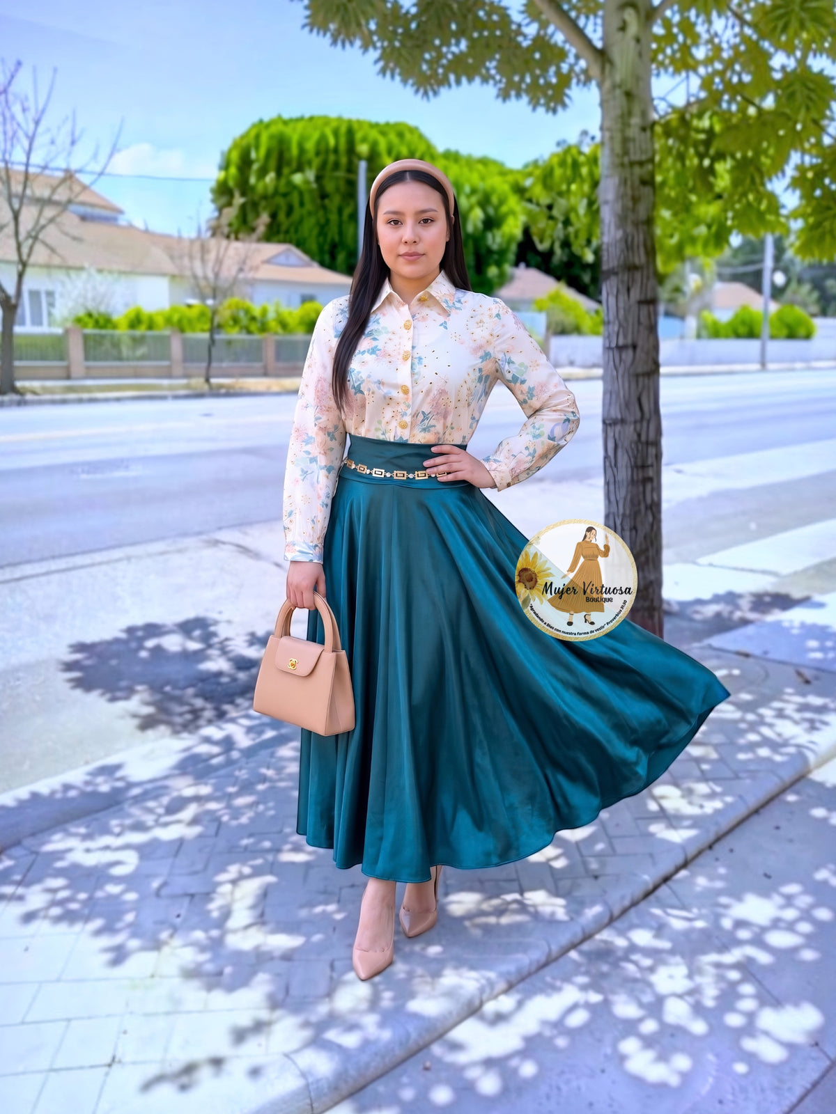 Ivory with Green Floral Top