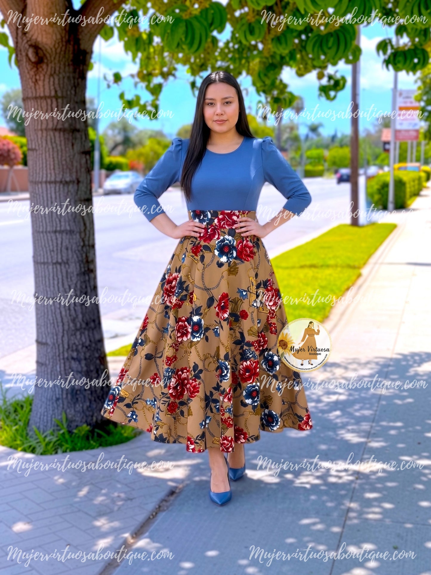 Keyla Blue & Mocha Dress