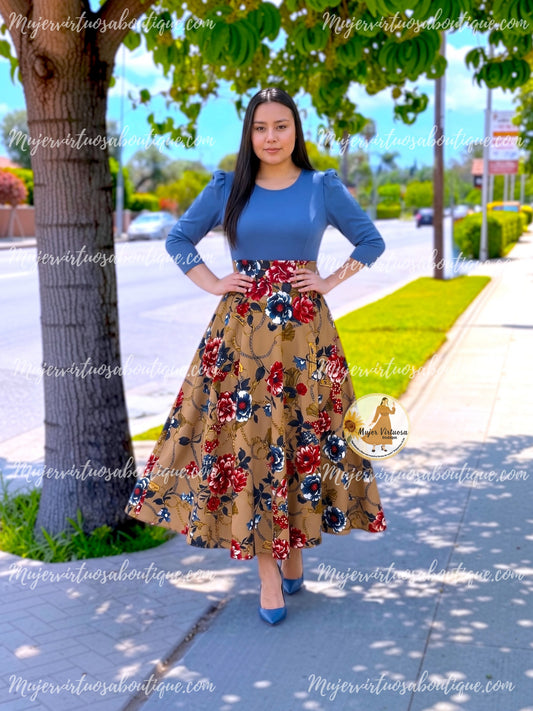 Keyla Blue & Mocha Dress