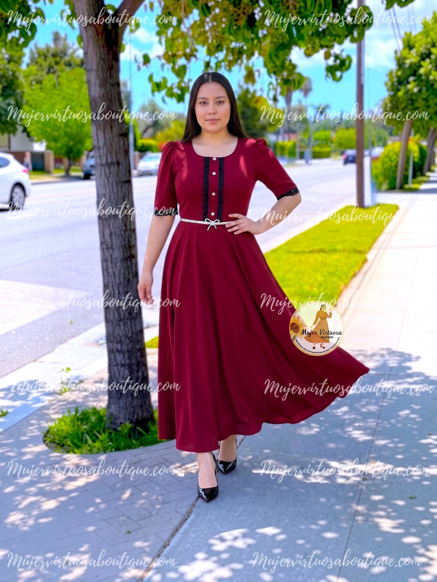 Eleanore Burgundy Dress
