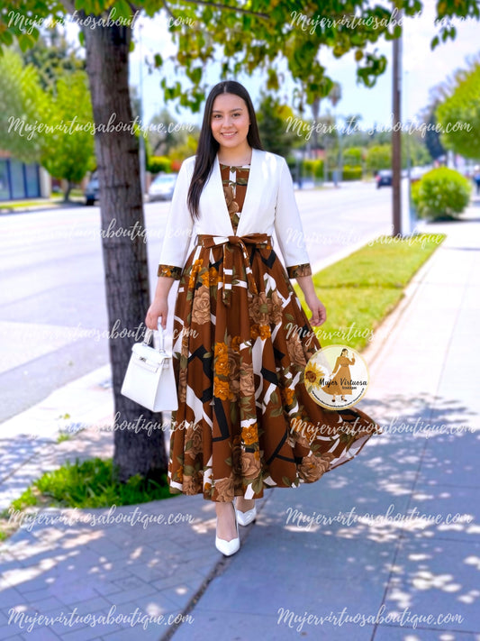 Luciana White & Brown Dress