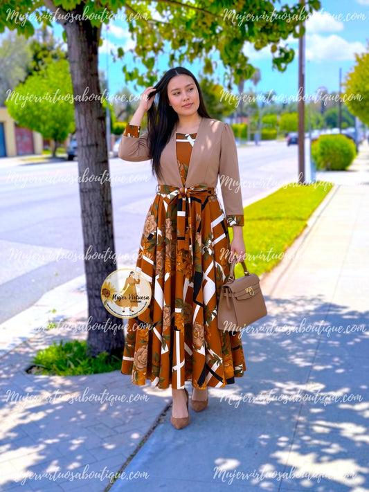 Luciana Sand & Cognac Dress