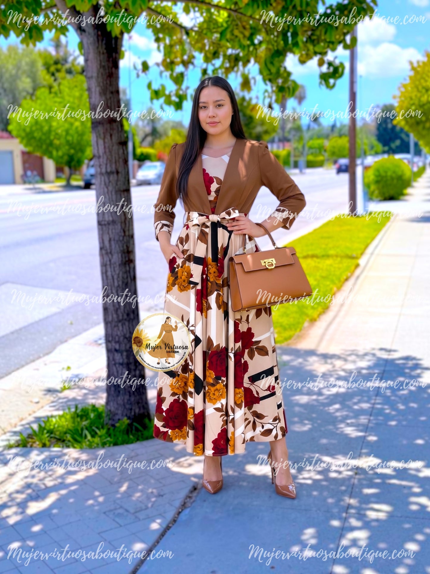 Luciana Camel & Tan Dress