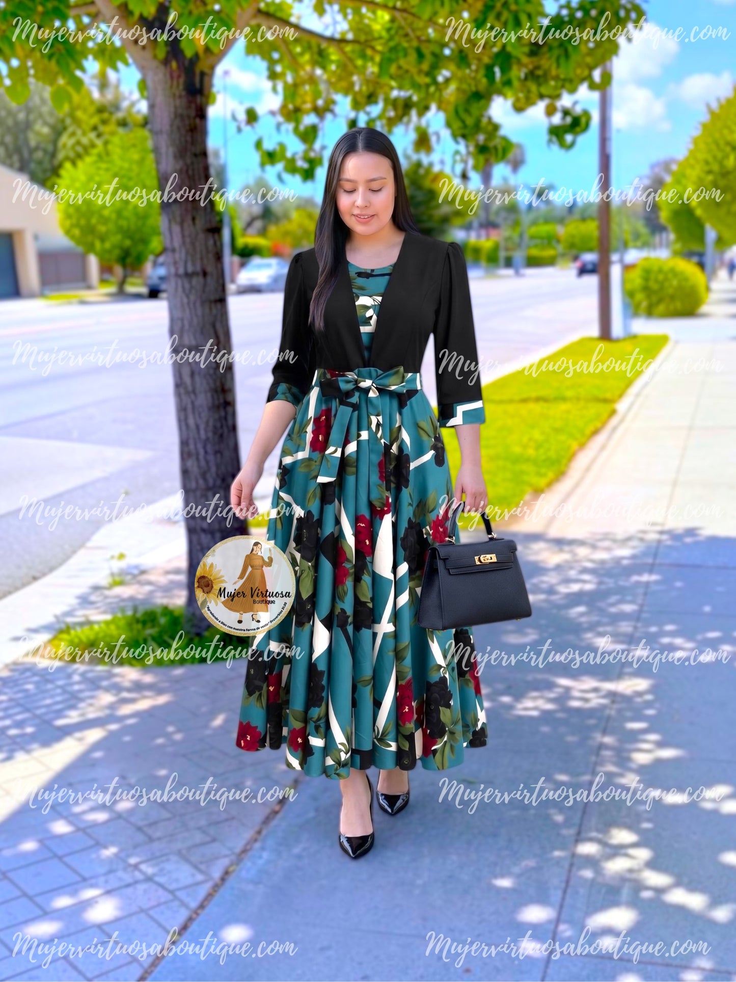 Luciana Black & Aqua Dress