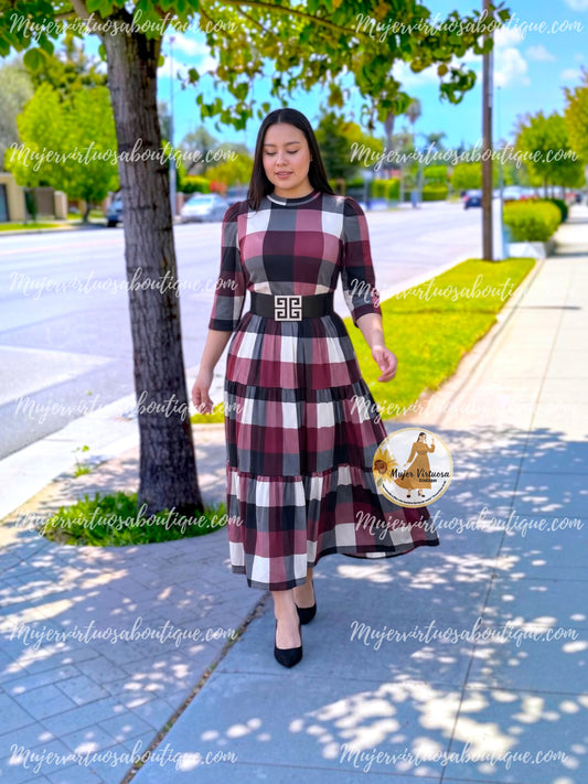 Zuri Burgundy & Black Plaid Dress