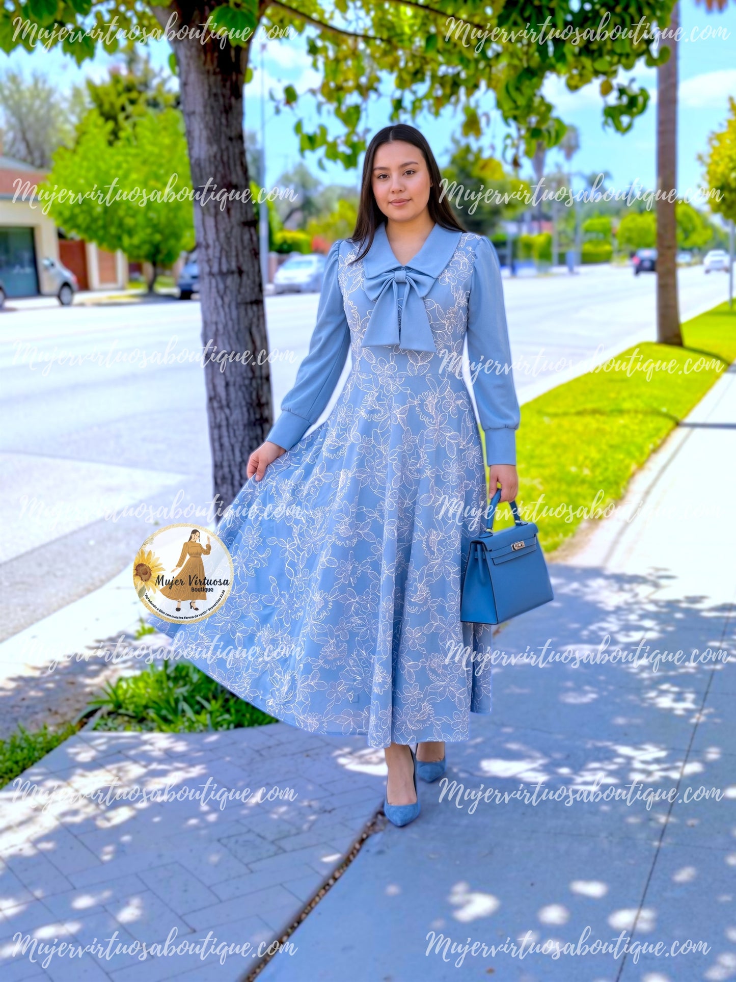 Adara Sky Blue Embroidered Dress