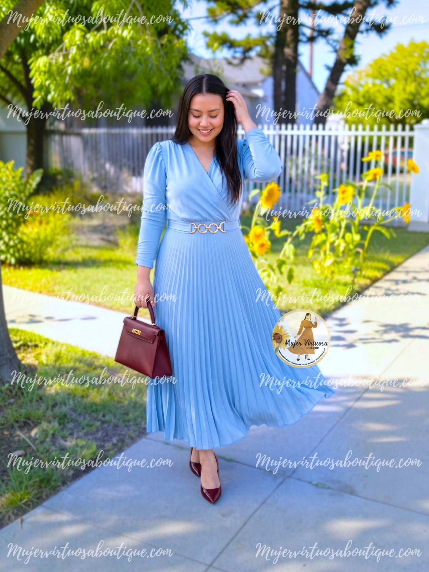 Belen Sky Blue Belted Dress