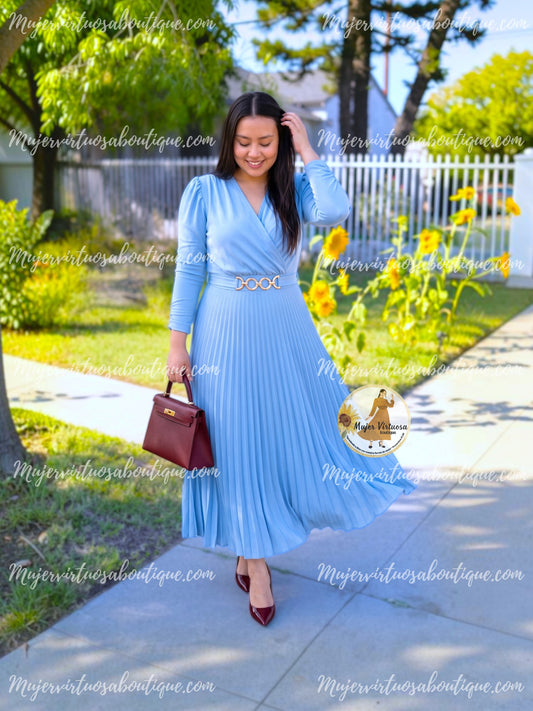 Belen Sky Blue Belted Dress