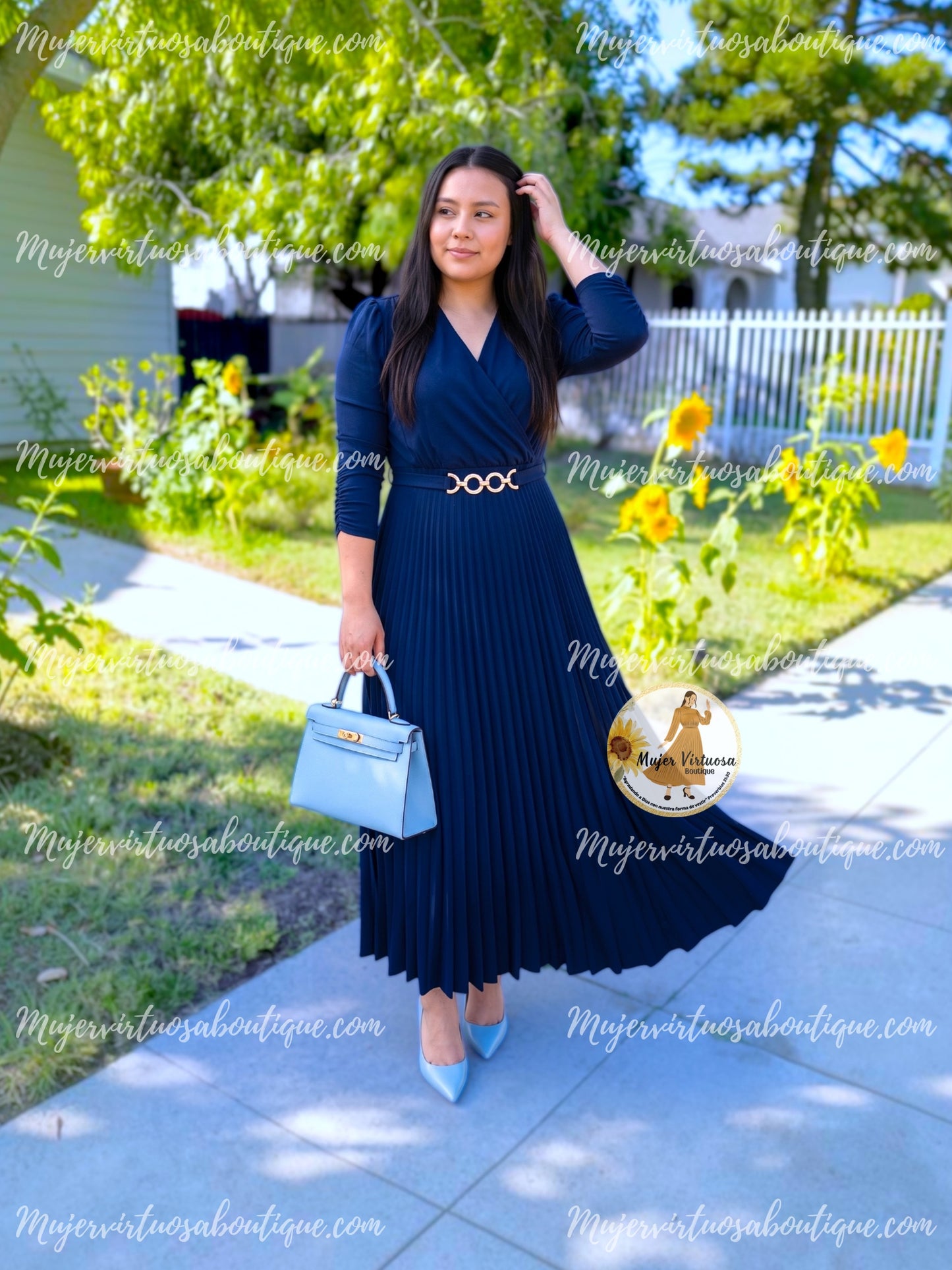 Belen Navy Belted Dress