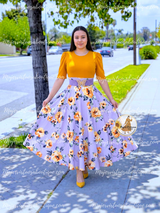 Eliana Mustard & Lilac Dress