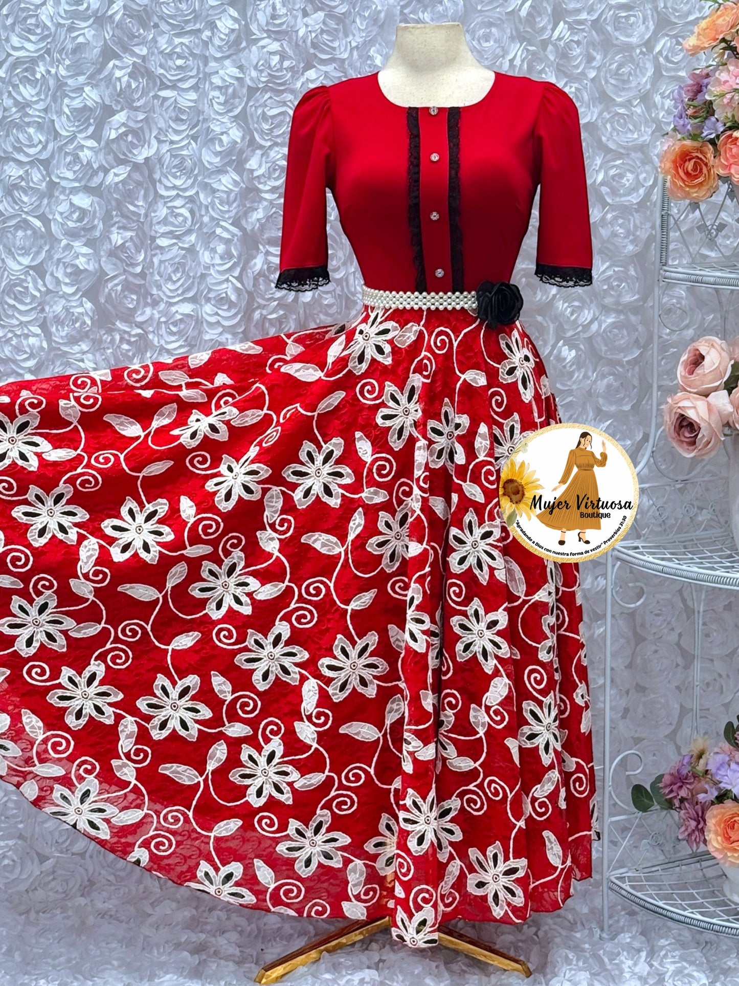 Eleanore Red Floral Lace Dress